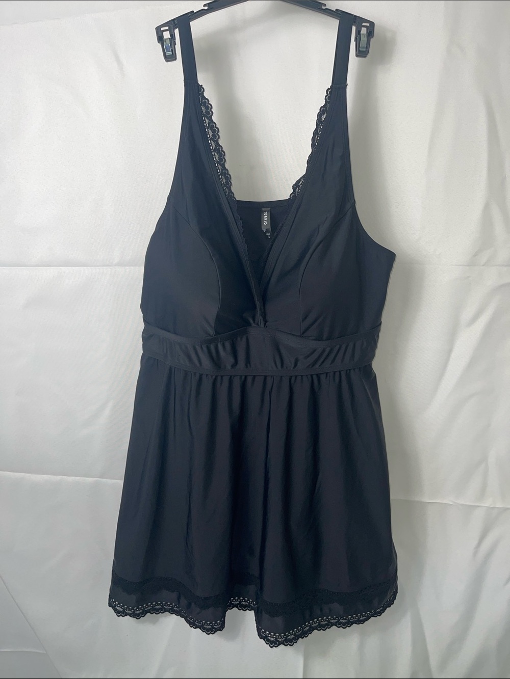 torrid Black Lace-Trim Swim Dress with Deep V-Neck